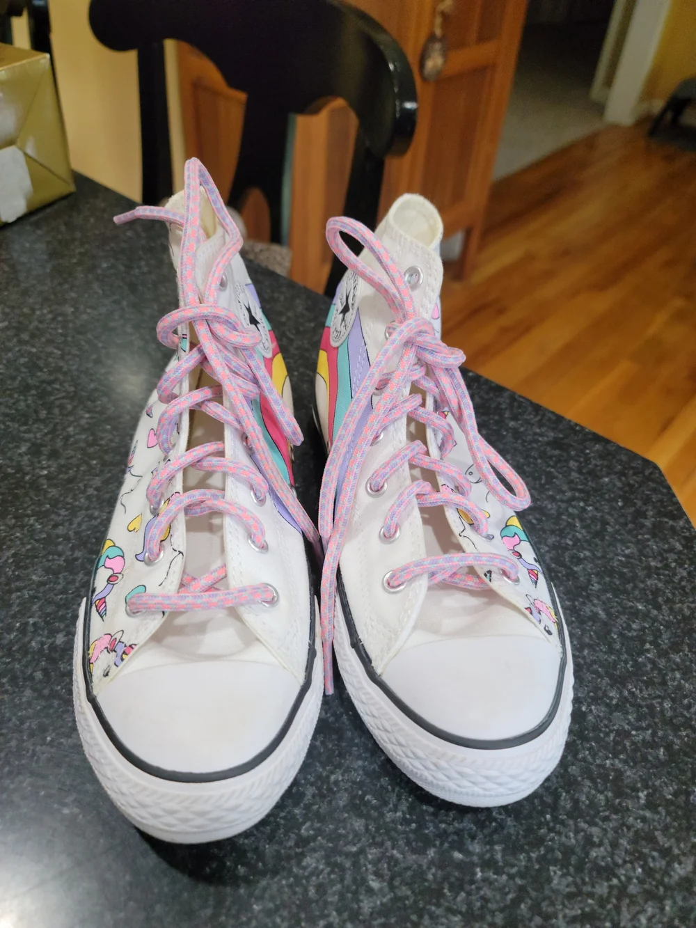 Converse Kids White High-Top Sneakers with Rainbow And Unicorn Stripes